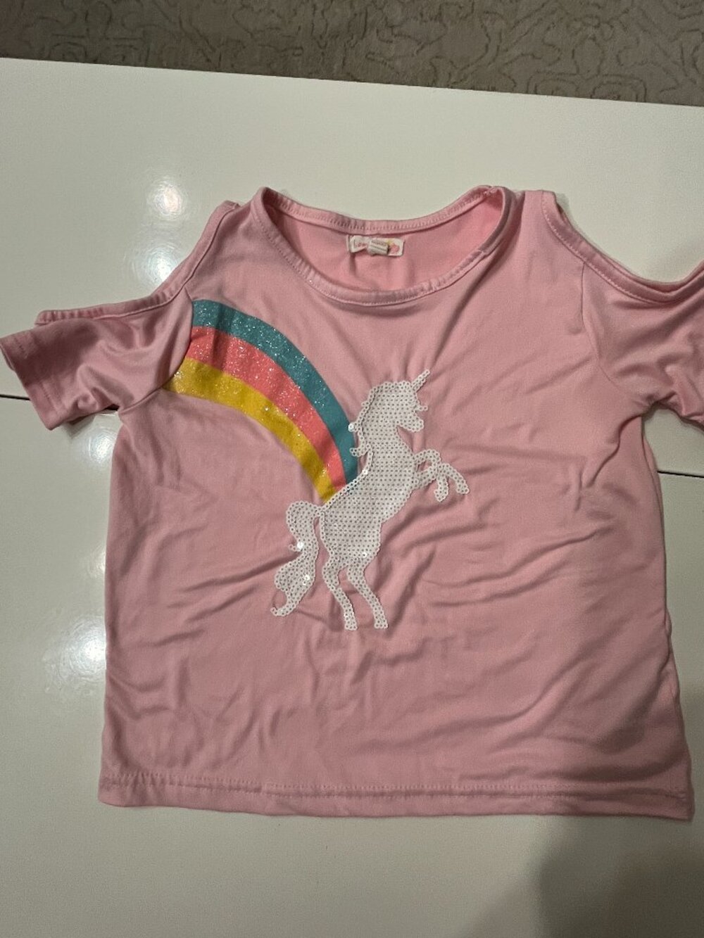 Unicorn Sequin Cold Shoulder Shirt (Shoulders Cut Out) Girls Size 8 by Lemonkiss